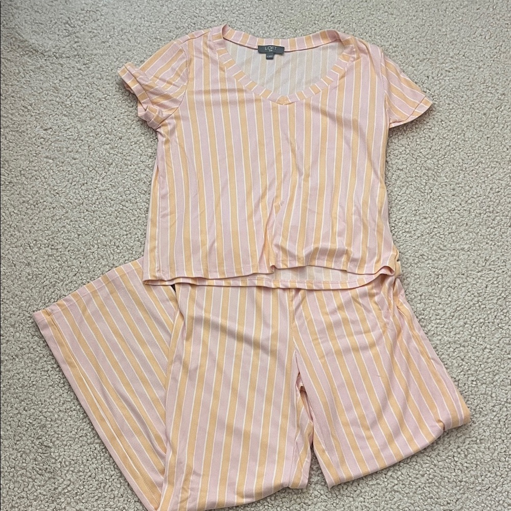 LOFT Pink and White Striped Pajama Set